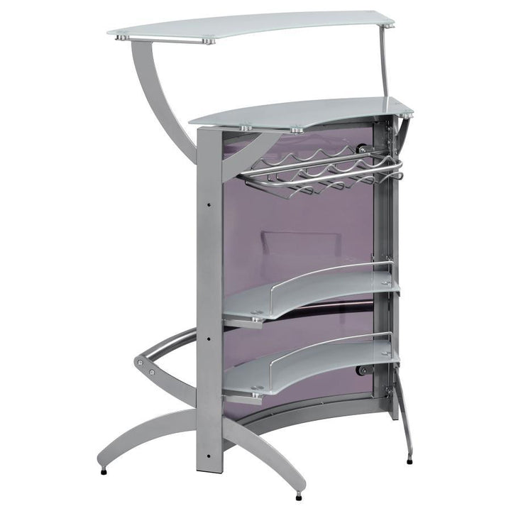 Dallas - 2 - Shelf Curved Freestanding Home Bar Cabinet - Silver Home Bars modern furniture Contempo Furniture