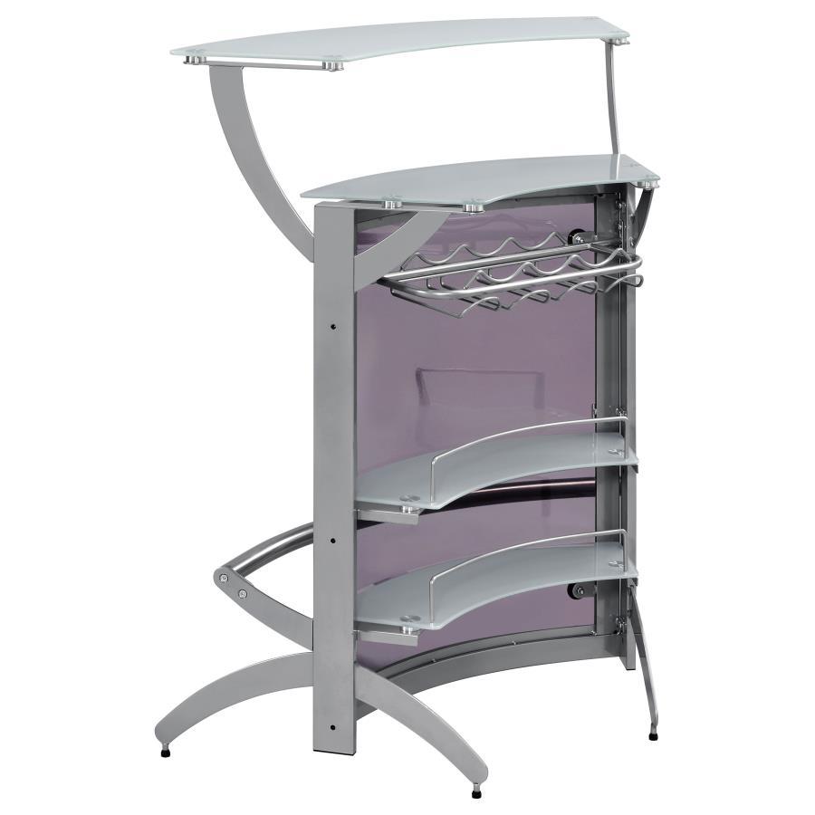 Dallas - 2 - Shelf Curved Freestanding Home Bar Cabinet - Silver Home Bars modern furniture Contempo Furniture