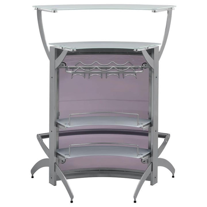 Dallas - 2 - Shelf Curved Freestanding Home Bar Cabinet - Silver Home Bars modern furniture Contempo Furniture