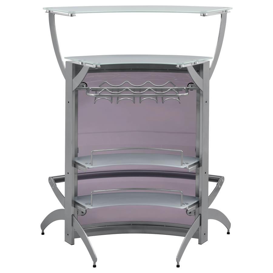 Dallas - 2 - Shelf Curved Freestanding Home Bar Cabinet - Silver Home Bars modern furniture Contempo Furniture