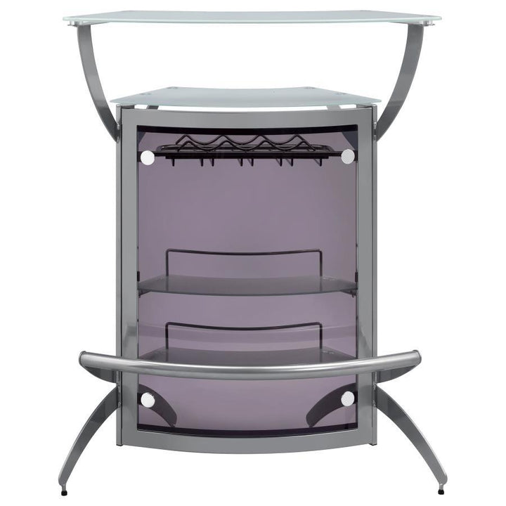 Dallas - 2 - Shelf Curved Freestanding Home Bar Cabinet - Silver Home Bars modern furniture Contempo Furniture