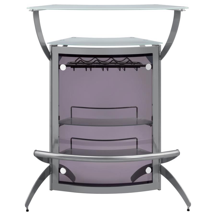 Dallas - 2 - Shelf Curved Freestanding Home Bar Cabinet - Silver Home Bars modern furniture Contempo Furniture