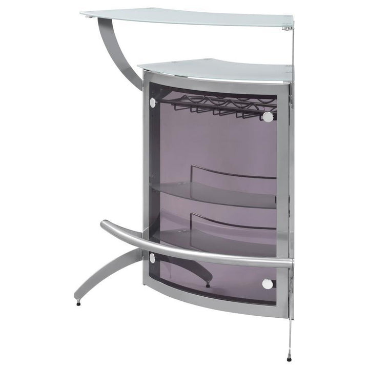 Dallas - 2 - Shelf Curved Freestanding Home Bar Cabinet - Silver Home Bars modern furniture Contempo Furniture