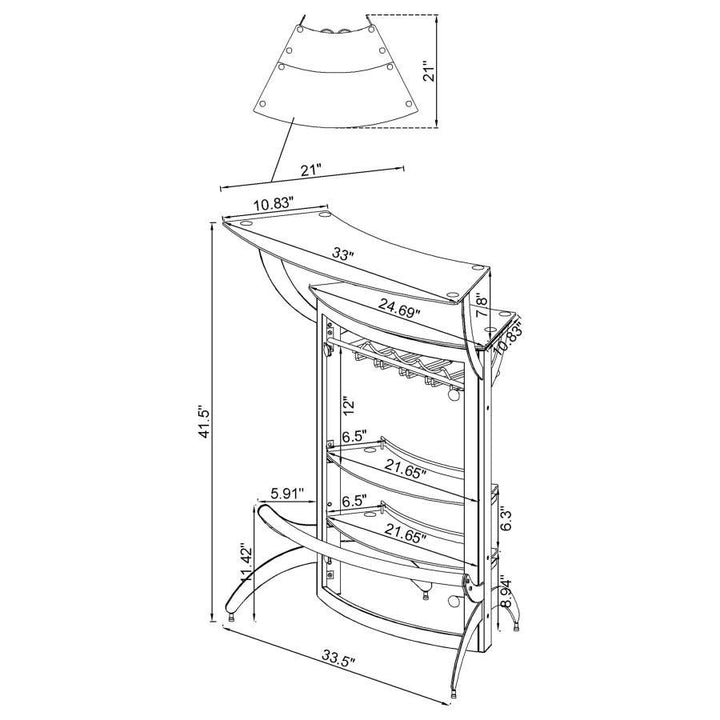 Dallas - 2 - Shelf Curved Freestanding Home Bar Cabinet - Silver Home Bars modern furniture Contempo Furniture