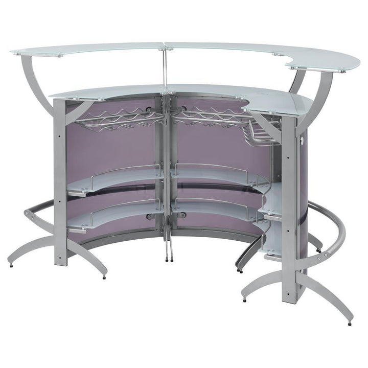 Dallas - 3 Piece Curved Freestanding Home Bar Cabinet - Silver Home Bars modern furniture Contempo Furniture