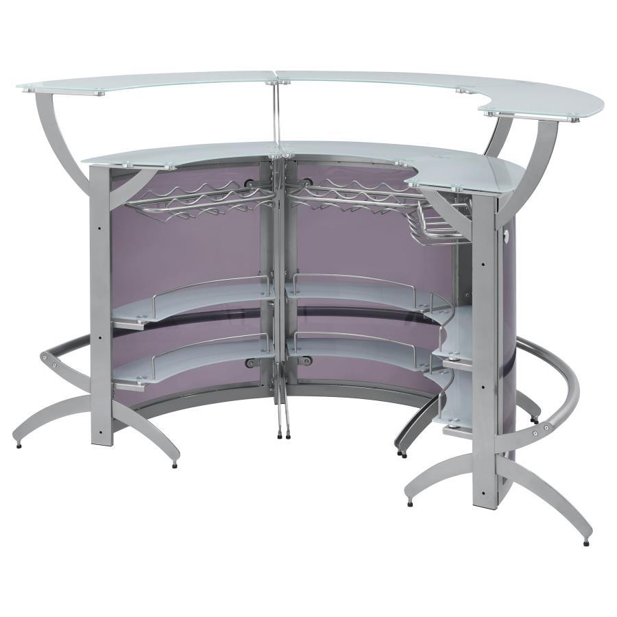 Dallas - 3 Piece Curved Freestanding Home Bar Cabinet - Silver Home Bars modern furniture Contempo Furniture
