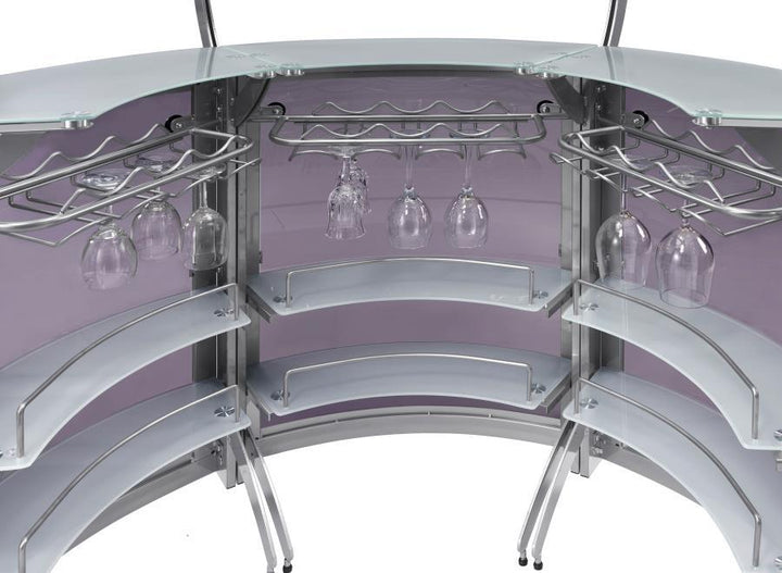 Dallas - 3 Piece Curved Freestanding Home Bar Cabinet - Silver Home Bars modern furniture Contempo Furniture