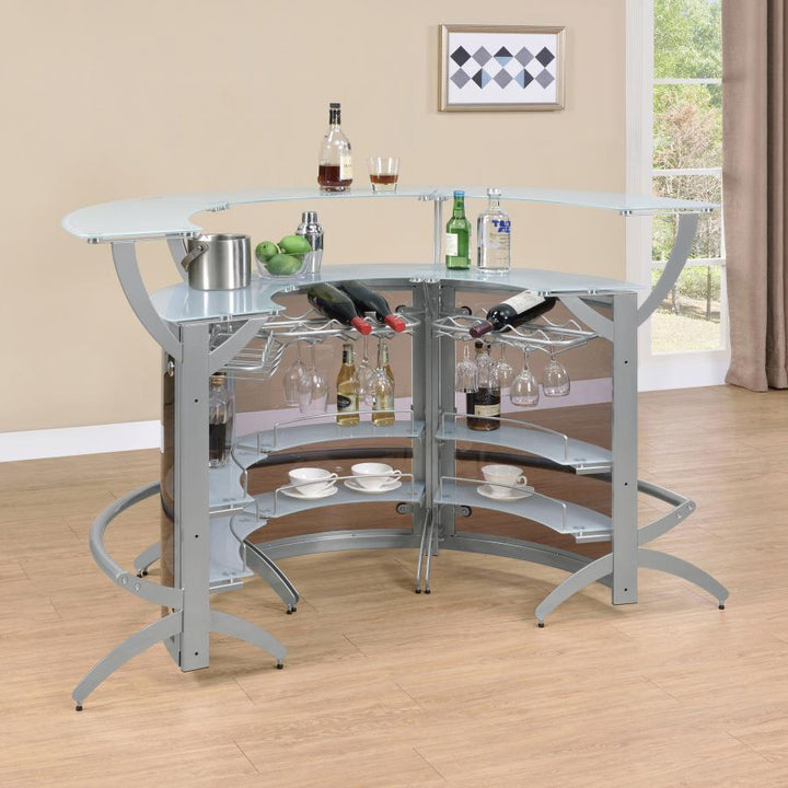 Dallas - 3 Piece Curved Freestanding Home Bar Cabinet - Silver Home Bars modern furniture Contempo Furniture