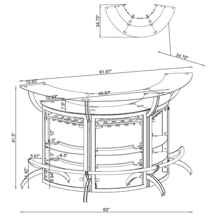 Dallas - 3 Piece Curved Freestanding Home Bar Cabinet - Silver Home Bars modern furniture Contempo Furniture