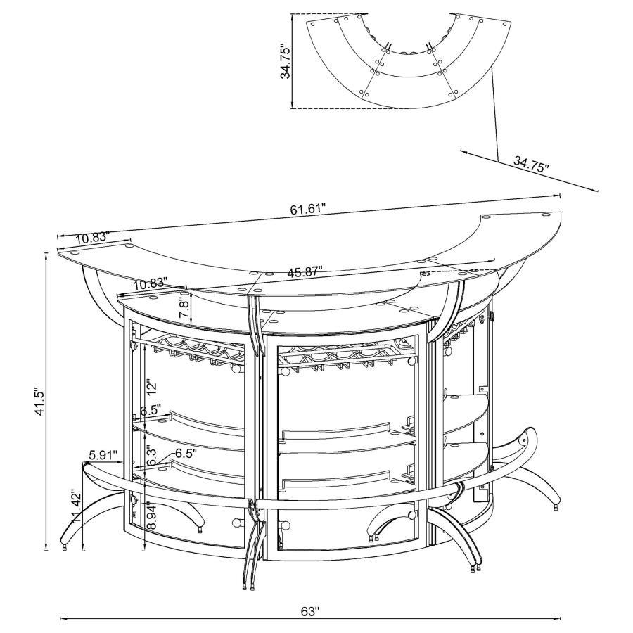 Dallas - 3 Piece Curved Freestanding Home Bar Cabinet - Silver Home Bars modern furniture Contempo Furniture