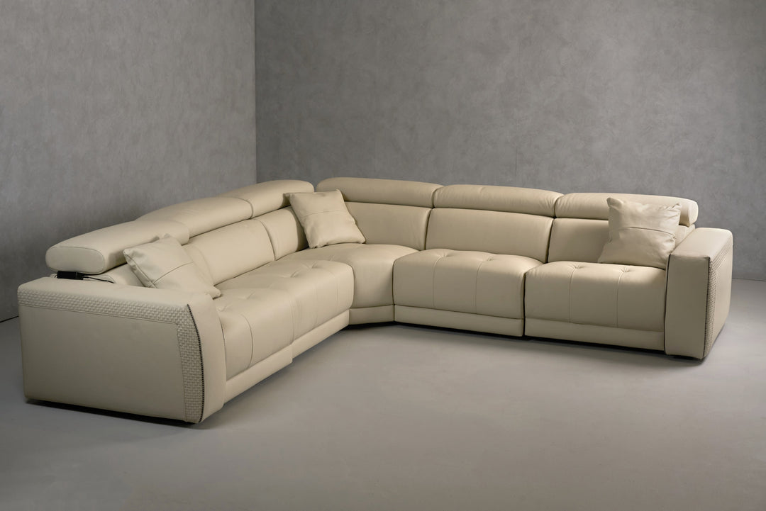 Dalton - Modern Italian Cream Leather Sectional Sofa + Recliners