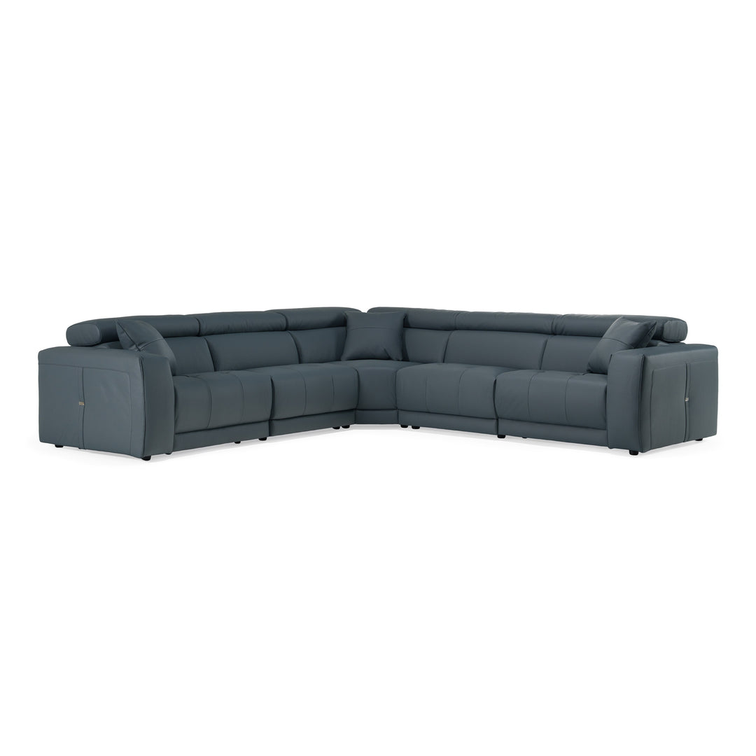 Dalton - Modern Italian Blue Leather Sectional + Recliners