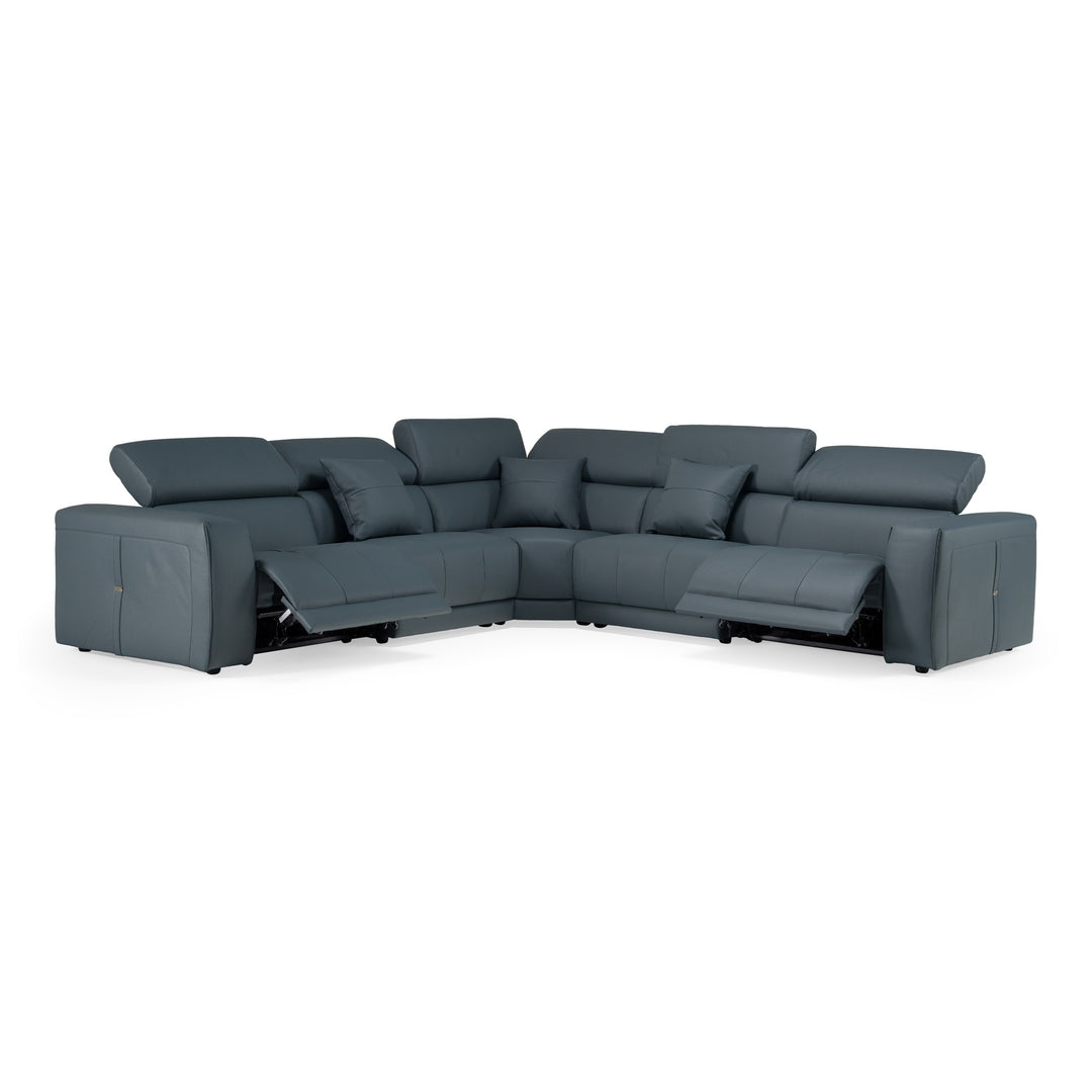 Dalton - Modern Italian Blue Leather Sectional  Recliners