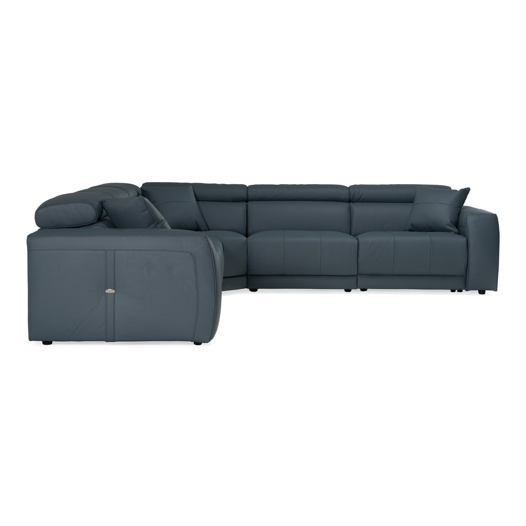 Dalton - Modern Italian Blue Leather Sectional + Recliners
