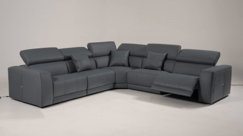 Dalton - Modern Italian Blue Leather Sectional + Recliners