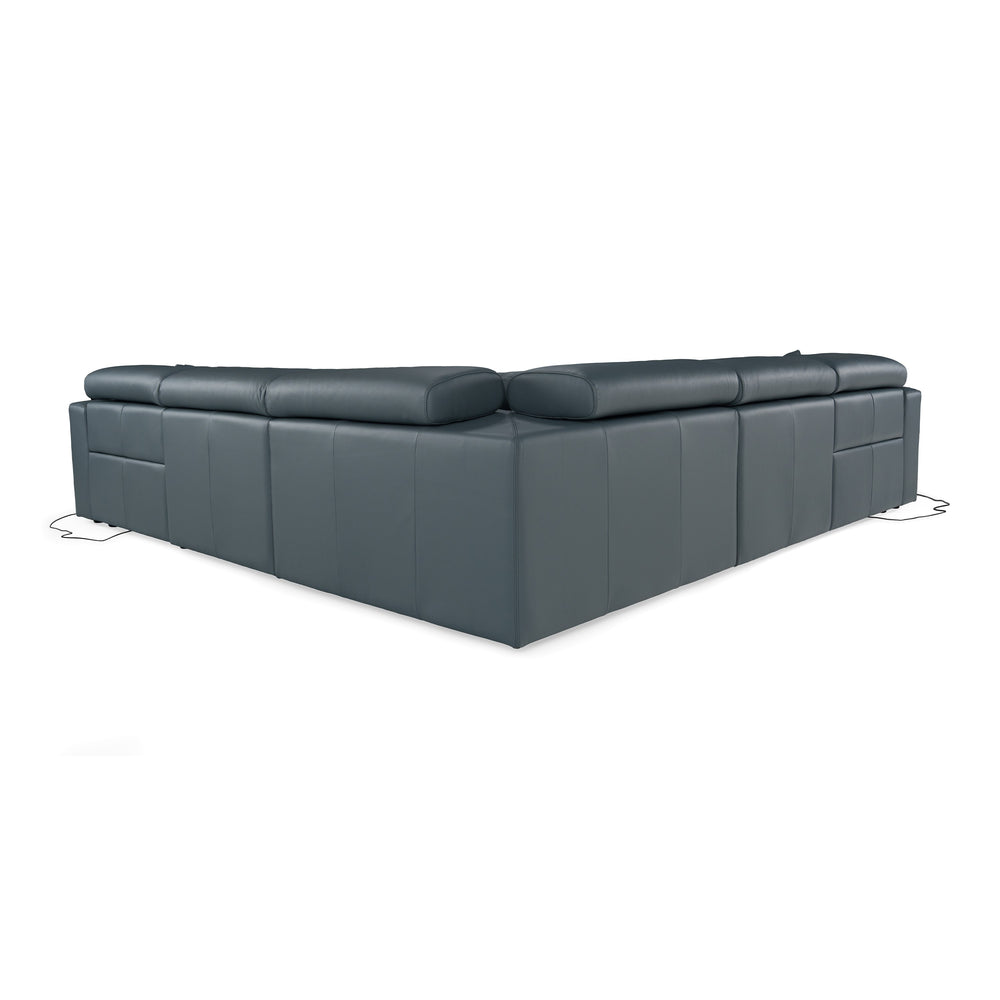 Dalton - Modern Italian Blue Leather Sectional + Recliners - View 5