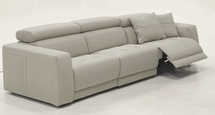 Dalton - Modern Italian Light Grey Leather 4-Seat Sofa + 2 Recliners