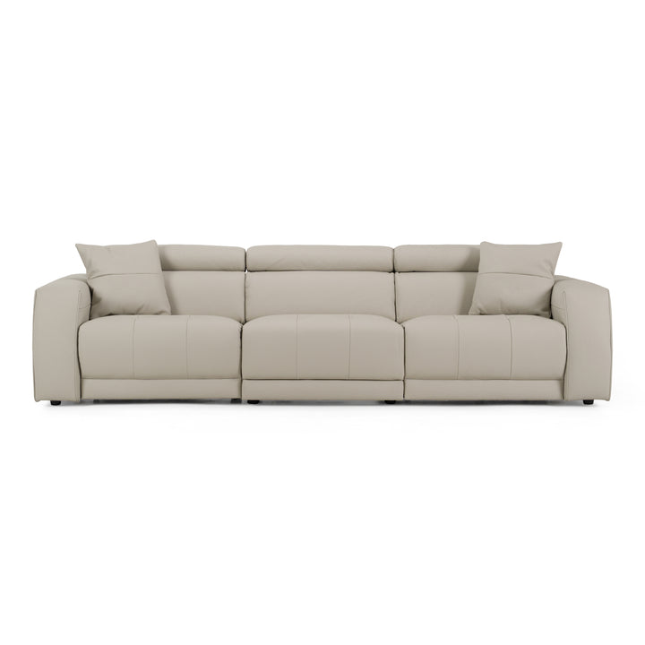 Dalton - Modern Italian Light Grey Leather 4-Seat Sofa + 2 Recliners