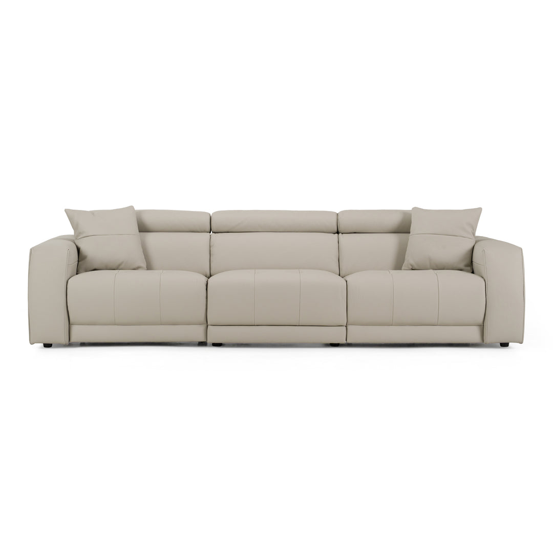 Dalton - Modern Italian Light Grey Leather 4-Seat Sofa + 2 Recliners