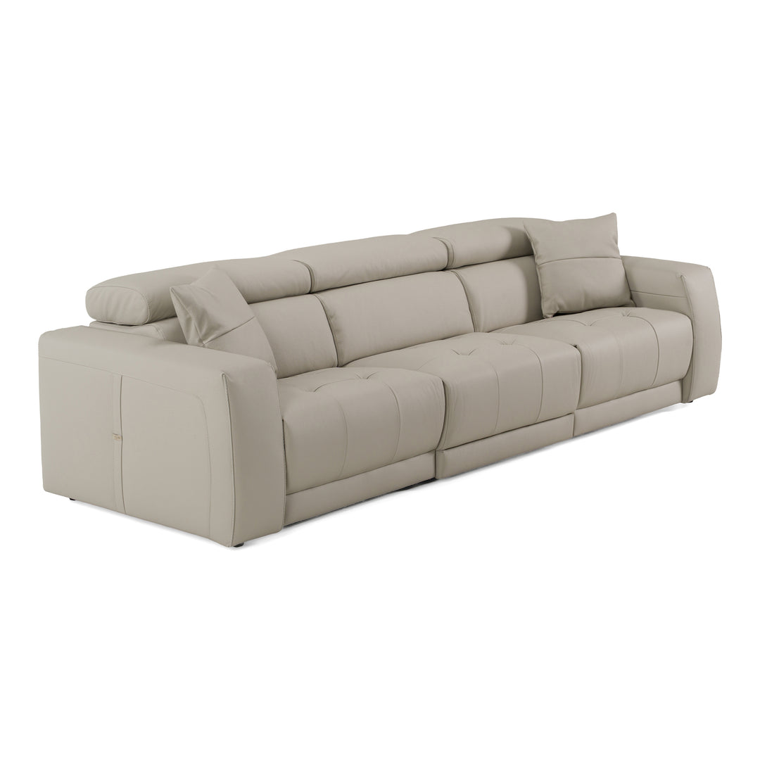 Dalton - Modern Italian Light Grey Leather 4-Seat Sofa + 2 Recliners
