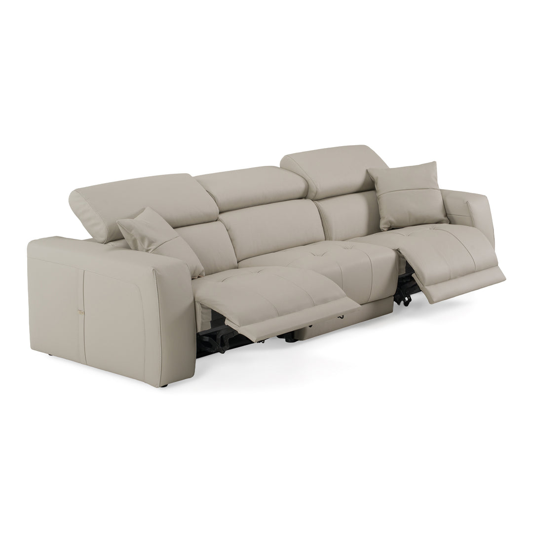 Dalton - Modern Italian Light Grey Leather 4-Seat Sofa + 2 Recliners