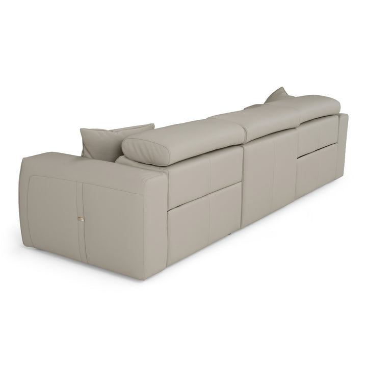 Dalton - Modern Italian Light Grey Leather 4-Seat Sofa + 2 Recliners