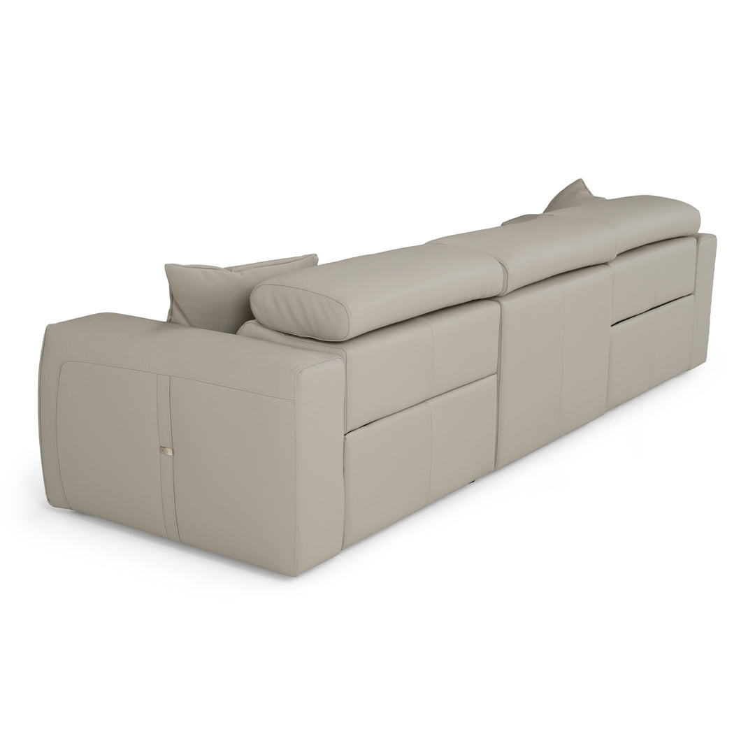 Dalton - Modern Italian Light Grey Leather 4-Seat Sofa + 2 Recliners