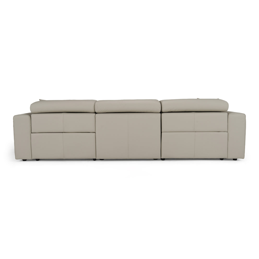 Dalton - Modern Italian Light Grey Leather 4-Seat Sofa + 2 Recliners