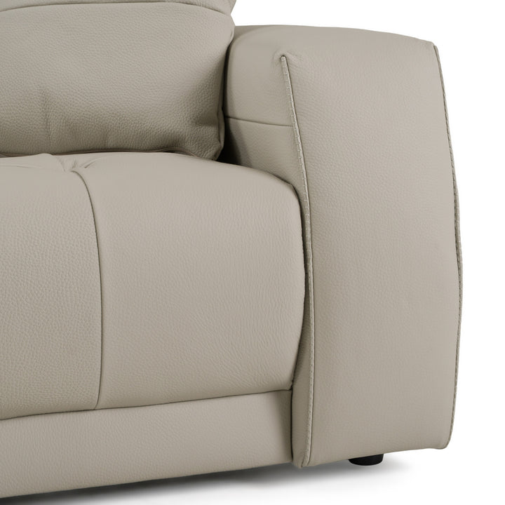 Dalton - Modern Italian Light Grey Leather 4-Seat Sofa + 2 Recliners