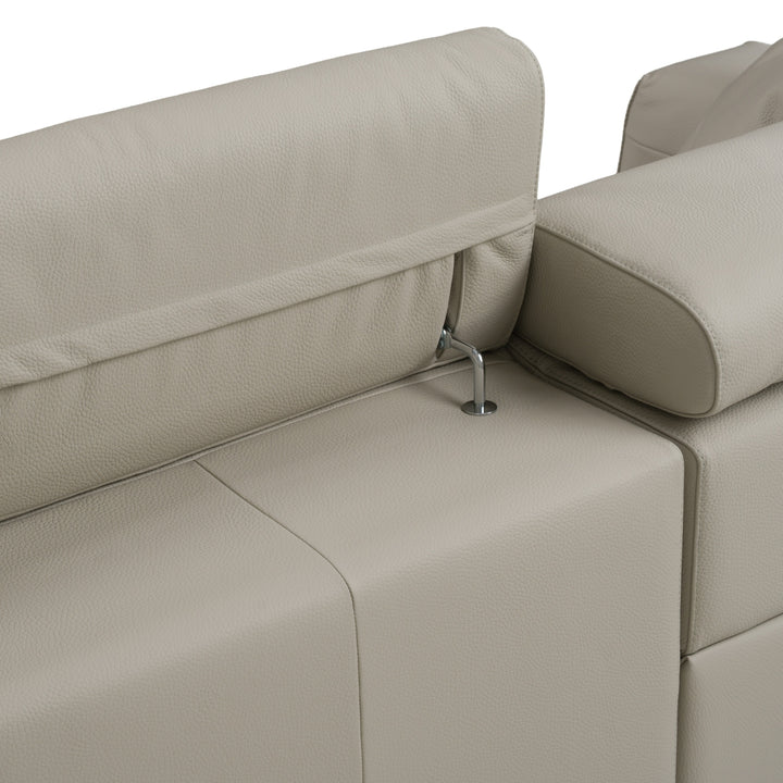 Dalton - Modern Italian Light Grey Leather 4-Seat Sofa + 2 Recliners