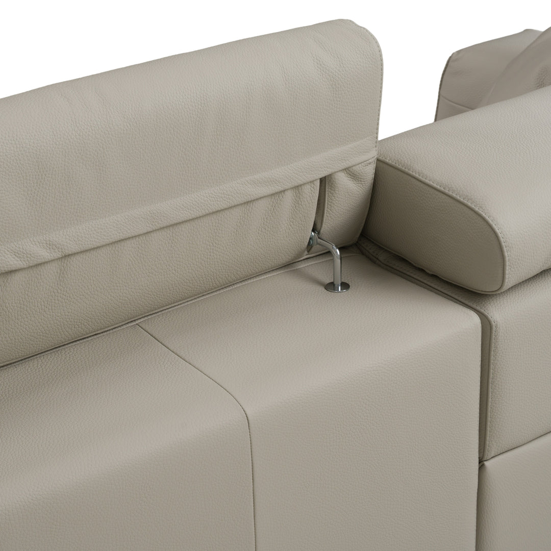 Dalton - Modern Italian Light Grey Leather 4-Seat Sofa + 2 Recliners