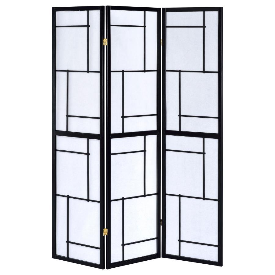 Damis - 3 - Panel Room Divider Folding Shoji Screen - Black Room Divider modern furniture Contempo Furniture