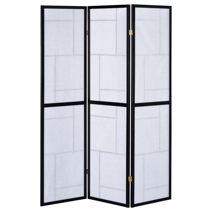 Damis - 3 - Panel Room Divider Folding Shoji Screen - Black Room Divider modern furniture Contempo Furniture