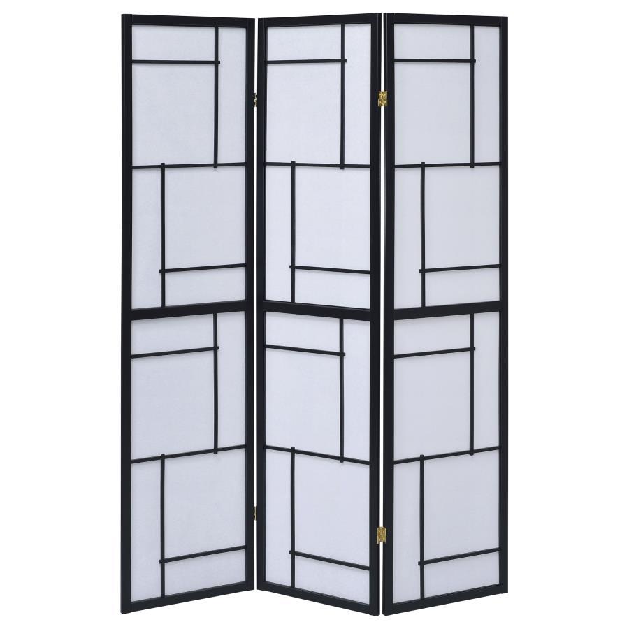 Damis - 3 - Panel Room Divider Folding Shoji Screen - Black Room Divider modern furniture Contempo Furniture