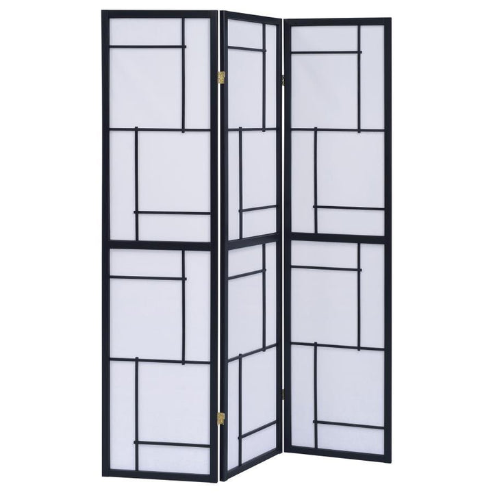 Damis - 3 - Panel Room Divider Folding Shoji Screen - Black Room Divider modern furniture Contempo Furniture