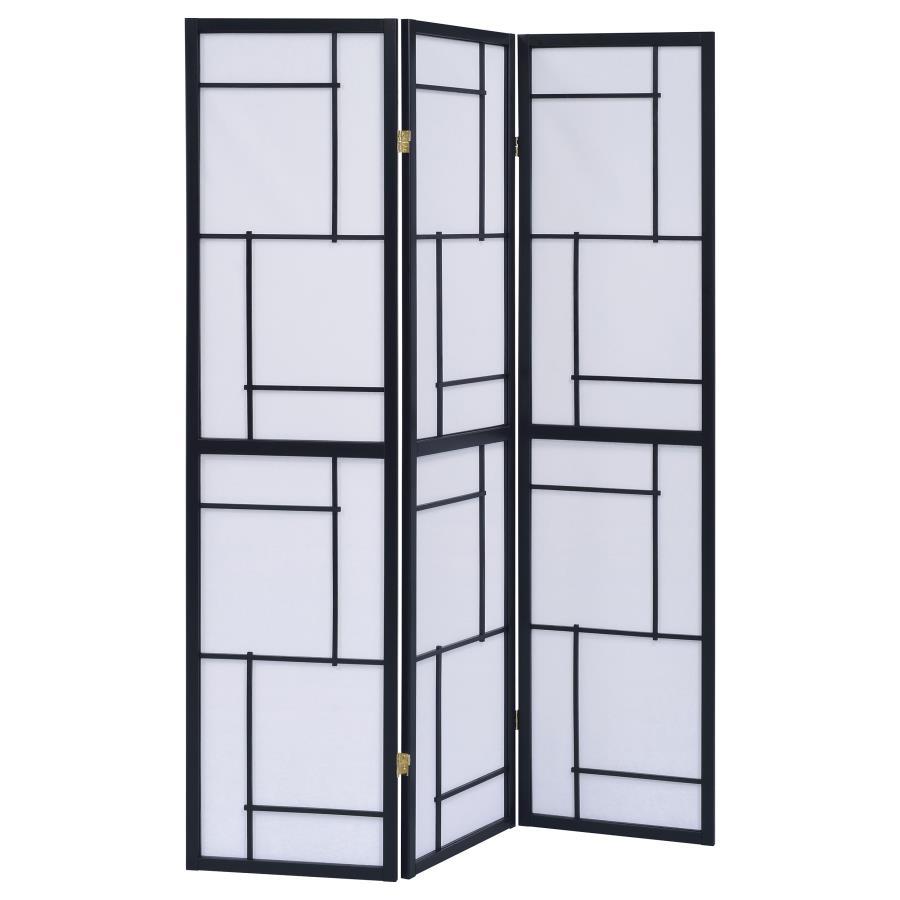 Damis - 3 - Panel Room Divider Folding Shoji Screen - Black Room Divider modern furniture Contempo Furniture