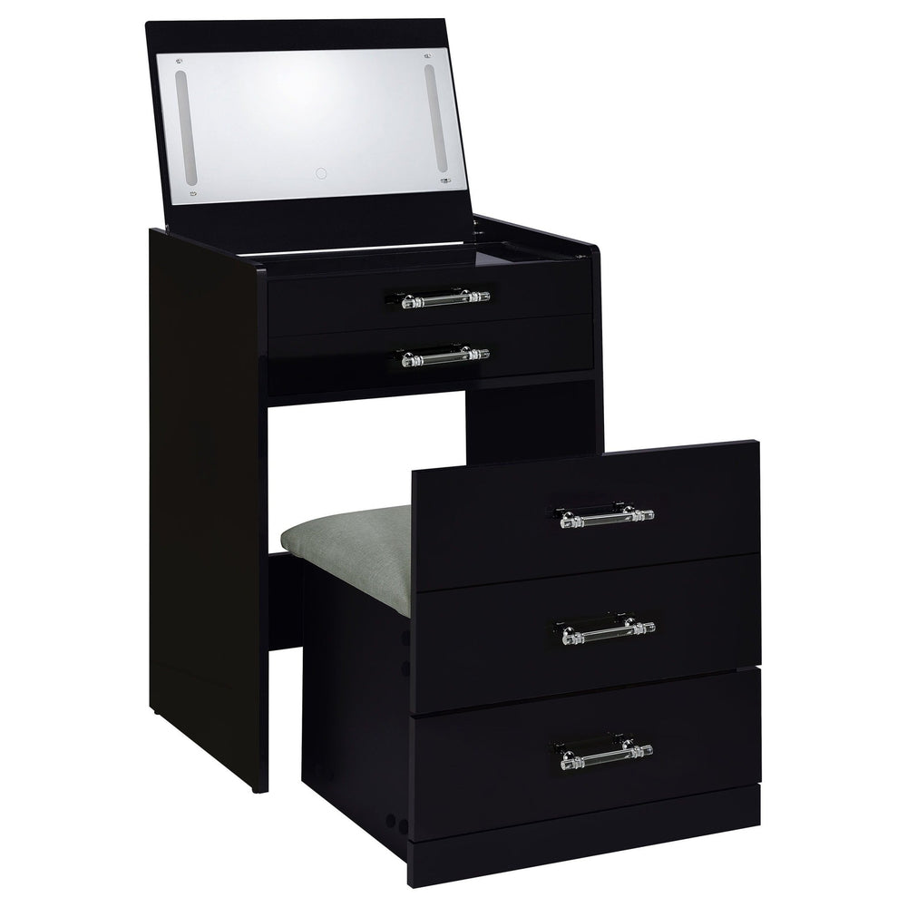 Danbury - 3 - Drawer Makeup Vanity & Stool Set - Black High Gloss Vanity Set modern furniture Contempo Furniture