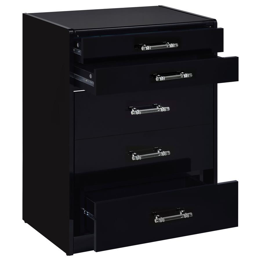 Danbury - 3 - Drawer Makeup Vanity & Stool Set - Black High Gloss Vanity Set modern furniture Contempo Furniture