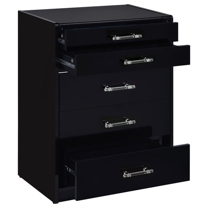 Danbury - 3 - Drawer Makeup Vanity &amp; Stool Set - Black High Gloss Vanity Set modern furniture Contempo Furniture