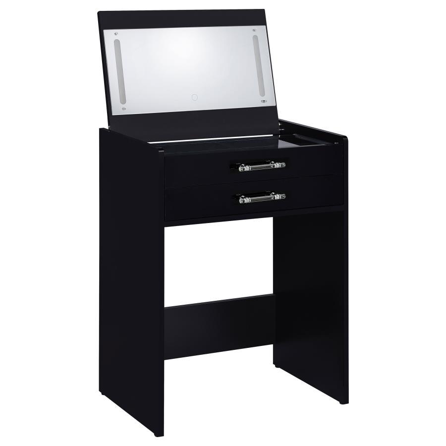 Danbury - 3 - Drawer Makeup Vanity & Stool Set - Black High Gloss Vanity Set modern furniture Contempo Furniture
