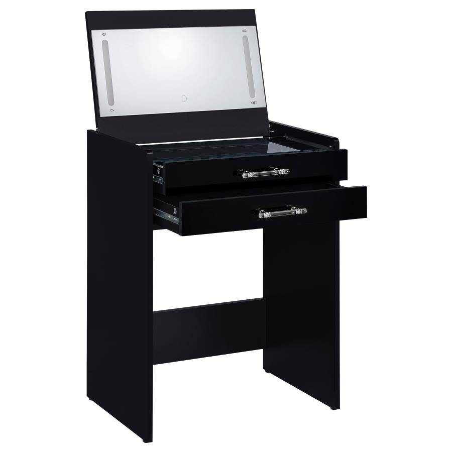 Danbury - 3 - Drawer Makeup Vanity & Stool Set - Black High Gloss Vanity Set modern furniture Contempo Furniture