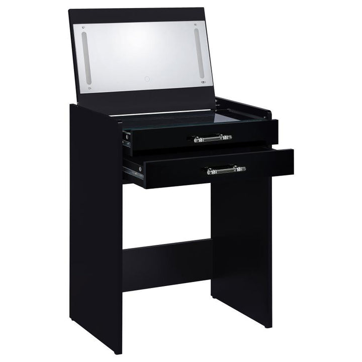 Danbury - 3 - Drawer Makeup Vanity &amp; Stool Set - Black High Gloss Vanity Set modern furniture Contempo Furniture