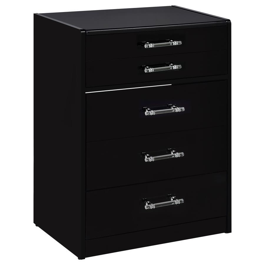 Danbury - 3 - Drawer Makeup Vanity & Stool Set - Black High Gloss Vanity Set modern furniture Contempo Furniture