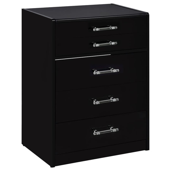 Danbury - 3 - Drawer Makeup Vanity &amp; Stool Set - Black High Gloss Vanity Set modern furniture Contempo Furniture