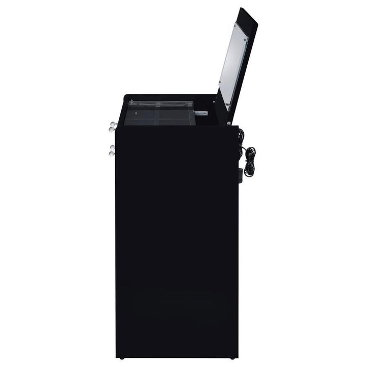 Danbury - 3 - Drawer Makeup Vanity &amp; Stool Set - Black High Gloss Vanity Set modern furniture Contempo Furniture