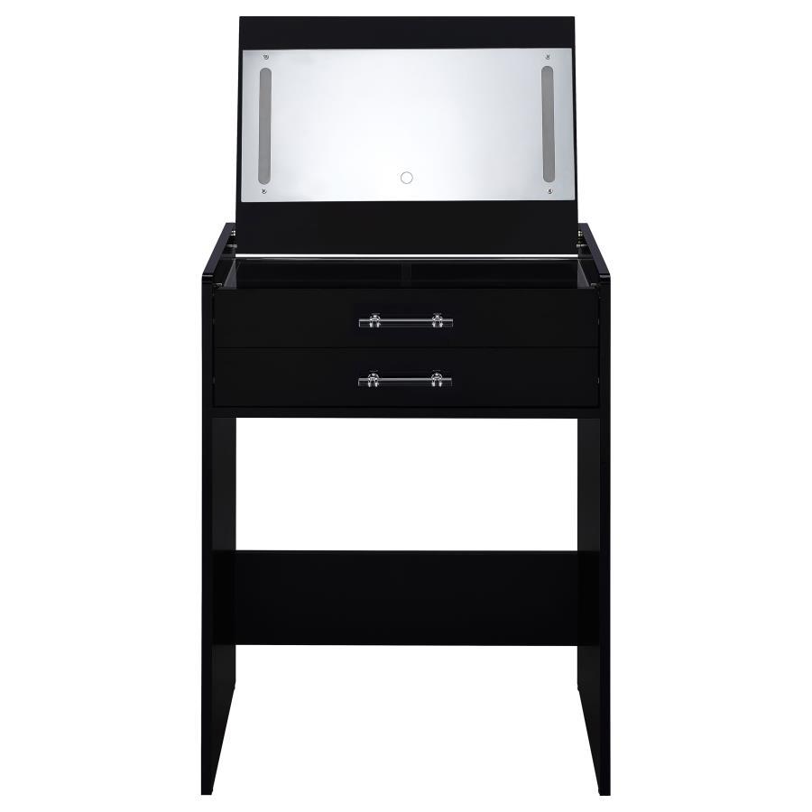 Danbury - 3 - Drawer Makeup Vanity & Stool Set - Black High Gloss Vanity Set modern furniture Contempo Furniture