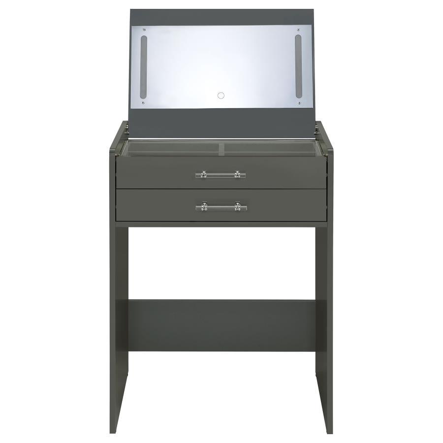 Danbury - 3 - Drawer Makeup Vanity & Stool Set - Gray High Gloss Vanity Set modern furniture Contempo Furniture