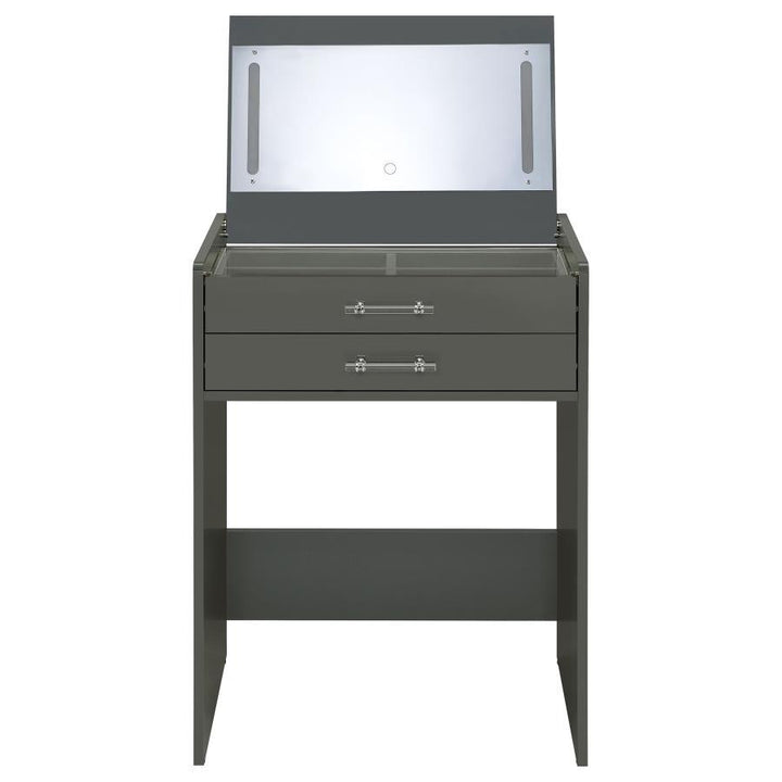 Danbury - 3 - Drawer Makeup Vanity &amp; Stool Set - Gray High Gloss Vanity Set modern furniture Contempo Furniture