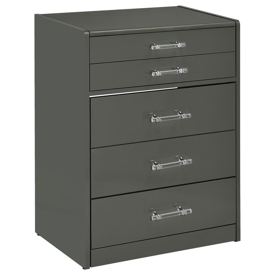 Danbury - 3 - Drawer Makeup Vanity & Stool Set - Gray High Gloss Vanity Set modern furniture Contempo Furniture