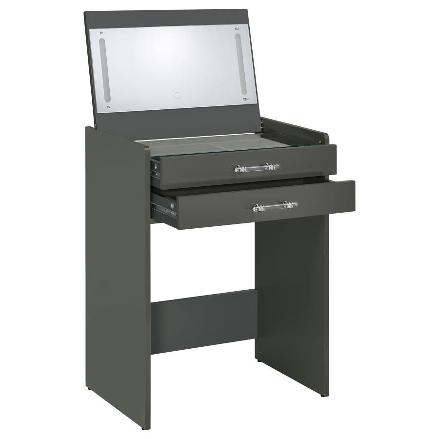 Danbury - 3 - Drawer Makeup Vanity & Stool Set - Gray High Gloss Vanity Set modern furniture Contempo Furniture
